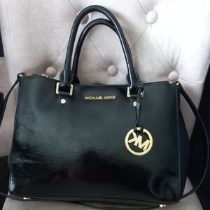 Michael Kors Glossy Black Tote with Gold Details